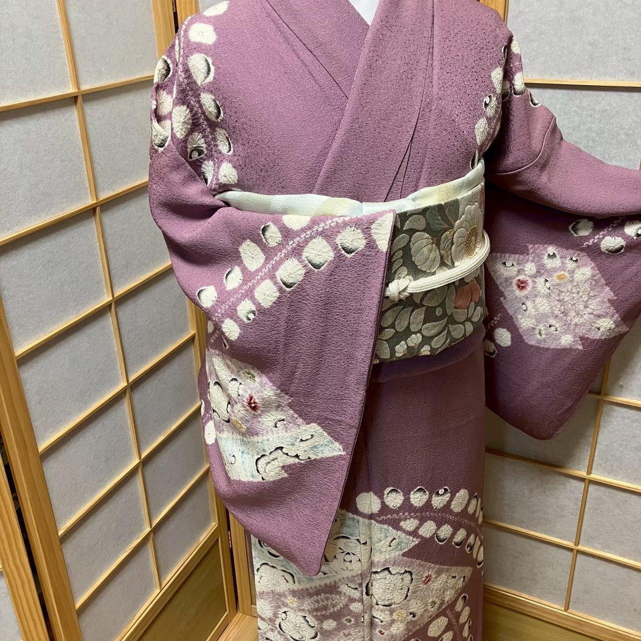 7817# Japanese Kimono Vintage Womens Silk Fabric Robe Kimono only sold Shibori