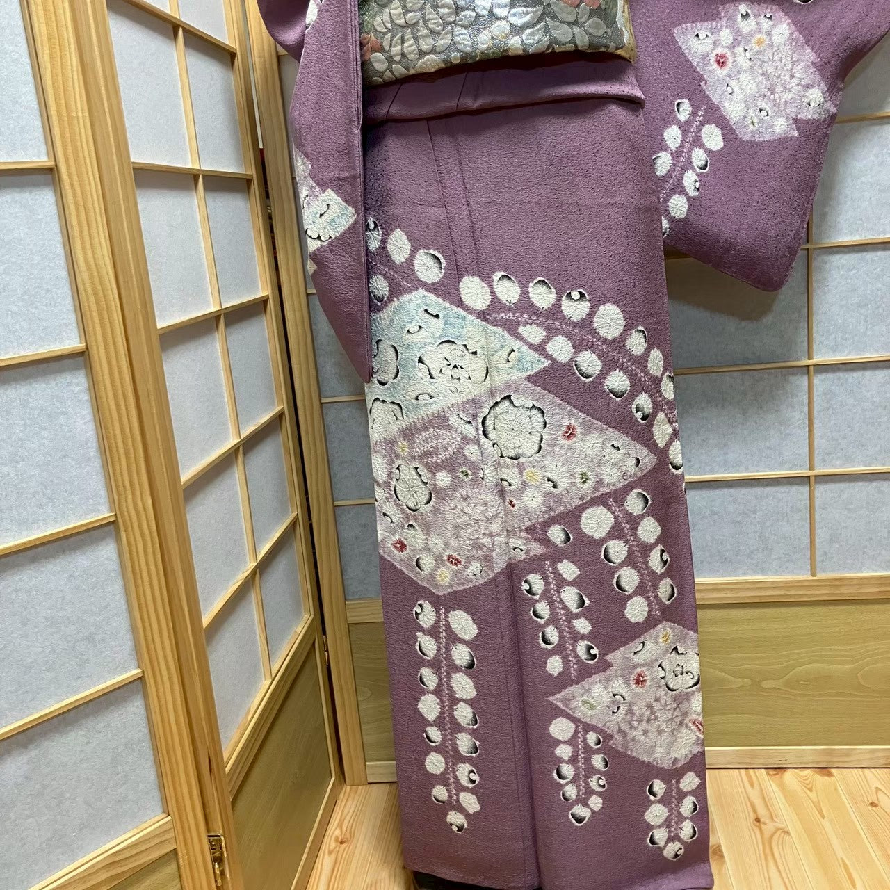 7817# Japanese Kimono Vintage Womens Silk Fabric Robe Kimono only sold Shibori