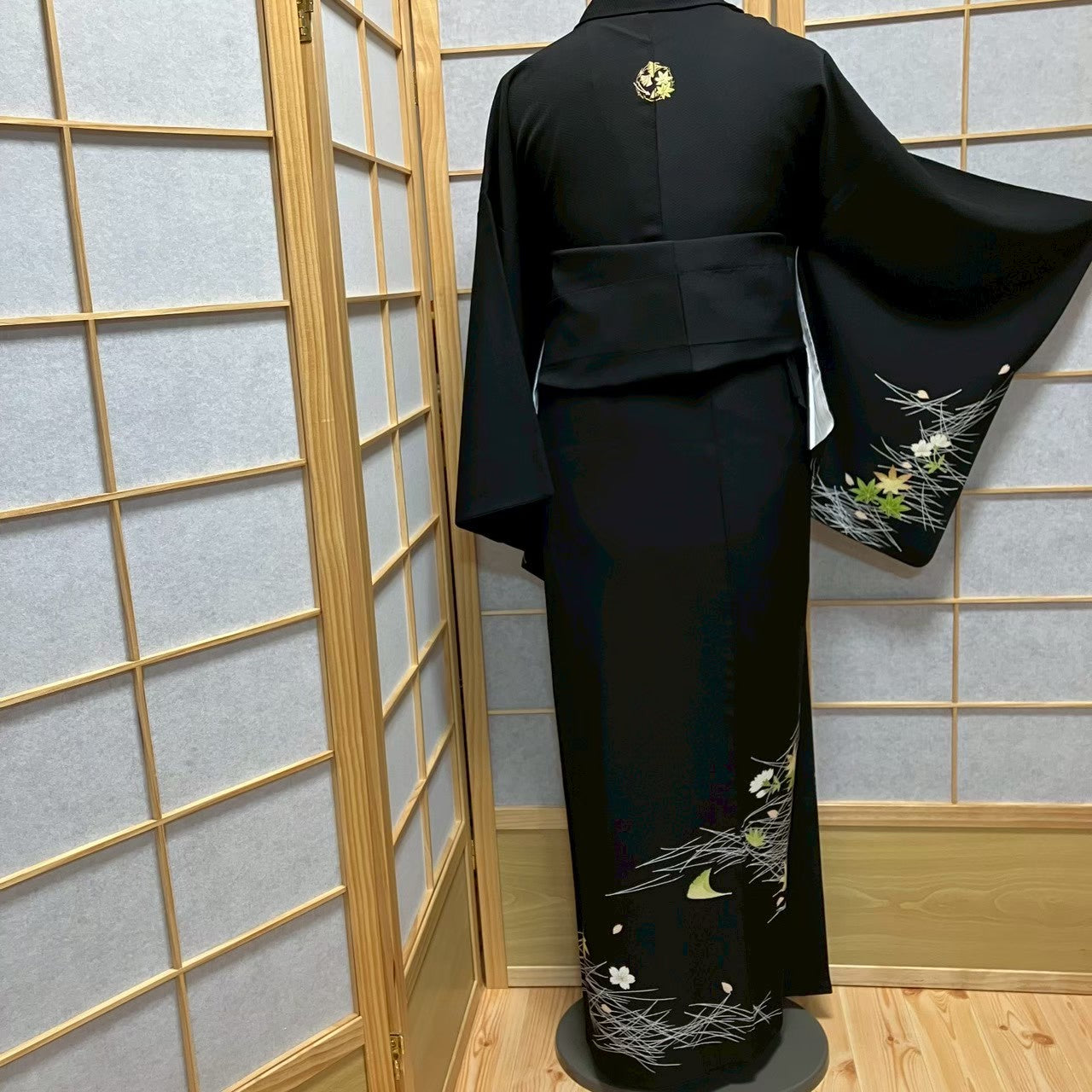 7816# Japanese Kimono Vintage Womens Silk Fabric Robe Kimono only sold Black