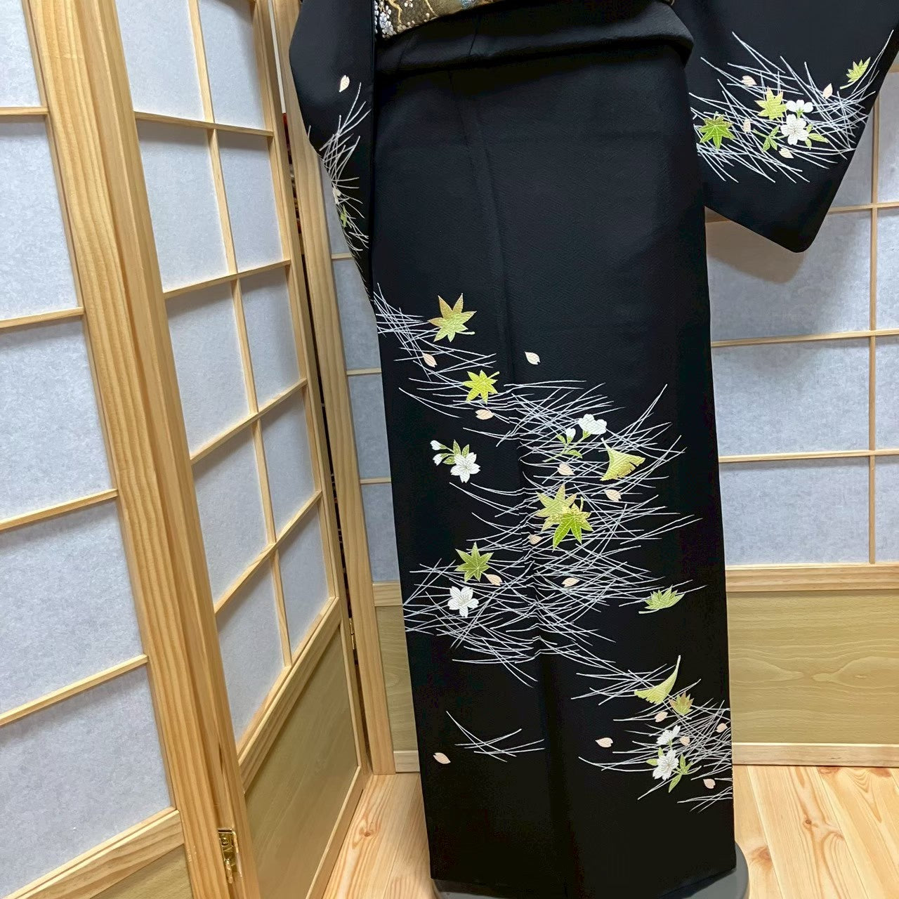 7816# Japanese Kimono Vintage Womens Silk Fabric Robe Kimono only sold Black