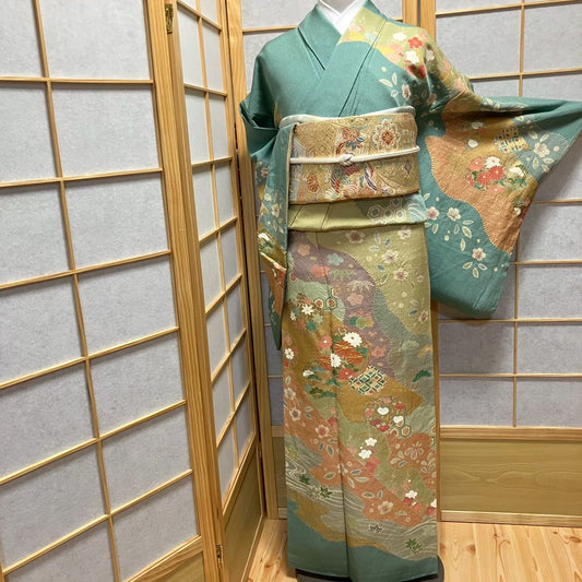 8080# Japanese Kimono Vintage Womens Silk Fabric Robe Kimono only sold Shibori