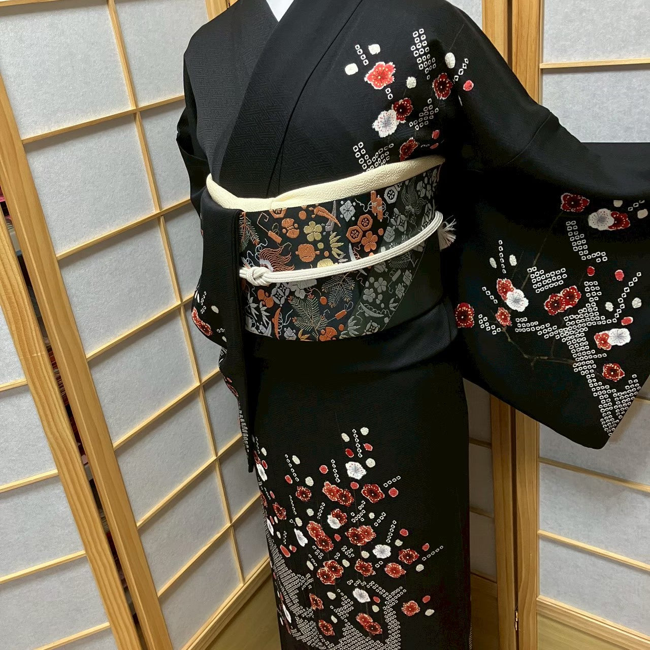 8072# Japanese Kimono Vintage Womens Silk Fabric Robe Kimono only sold Shibori
