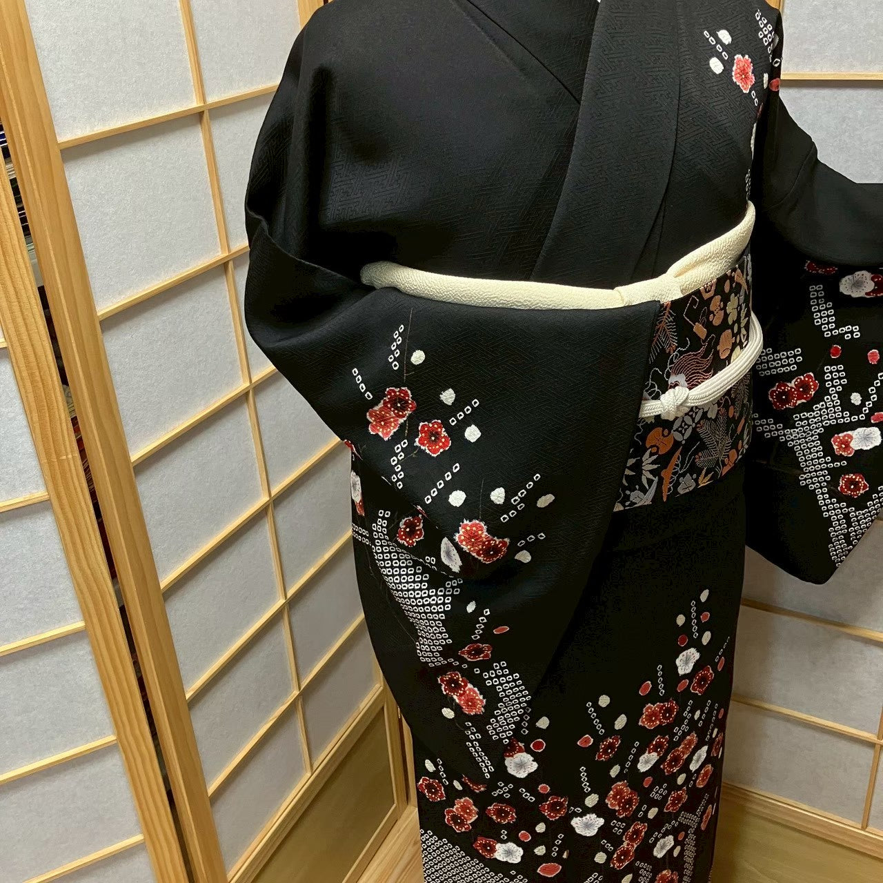 8072# Japanese Kimono Vintage Womens Silk Fabric Robe Kimono only sold Shibori