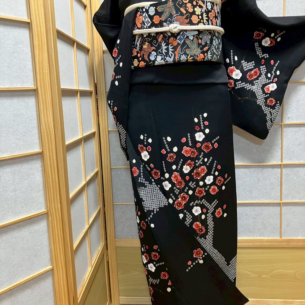 8072# Japanese Kimono Vintage Womens Silk Fabric Robe Kimono only sold Shibori