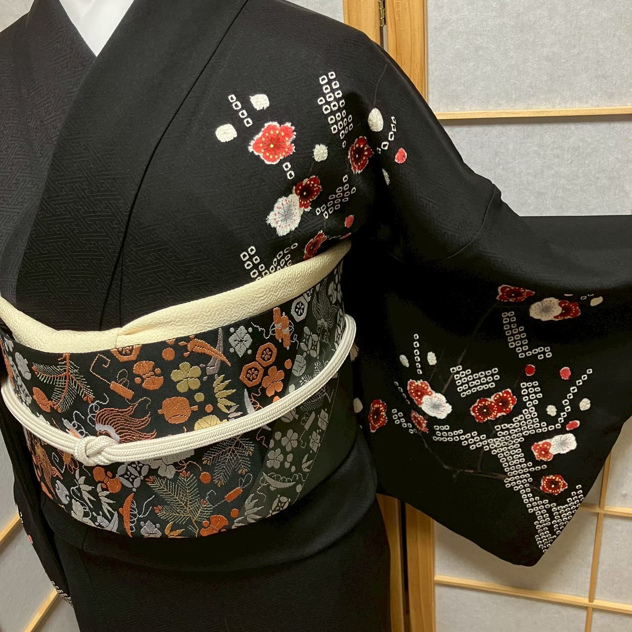 8072# Japanese Kimono Vintage Womens Silk Fabric Robe Kimono only sold Shibori