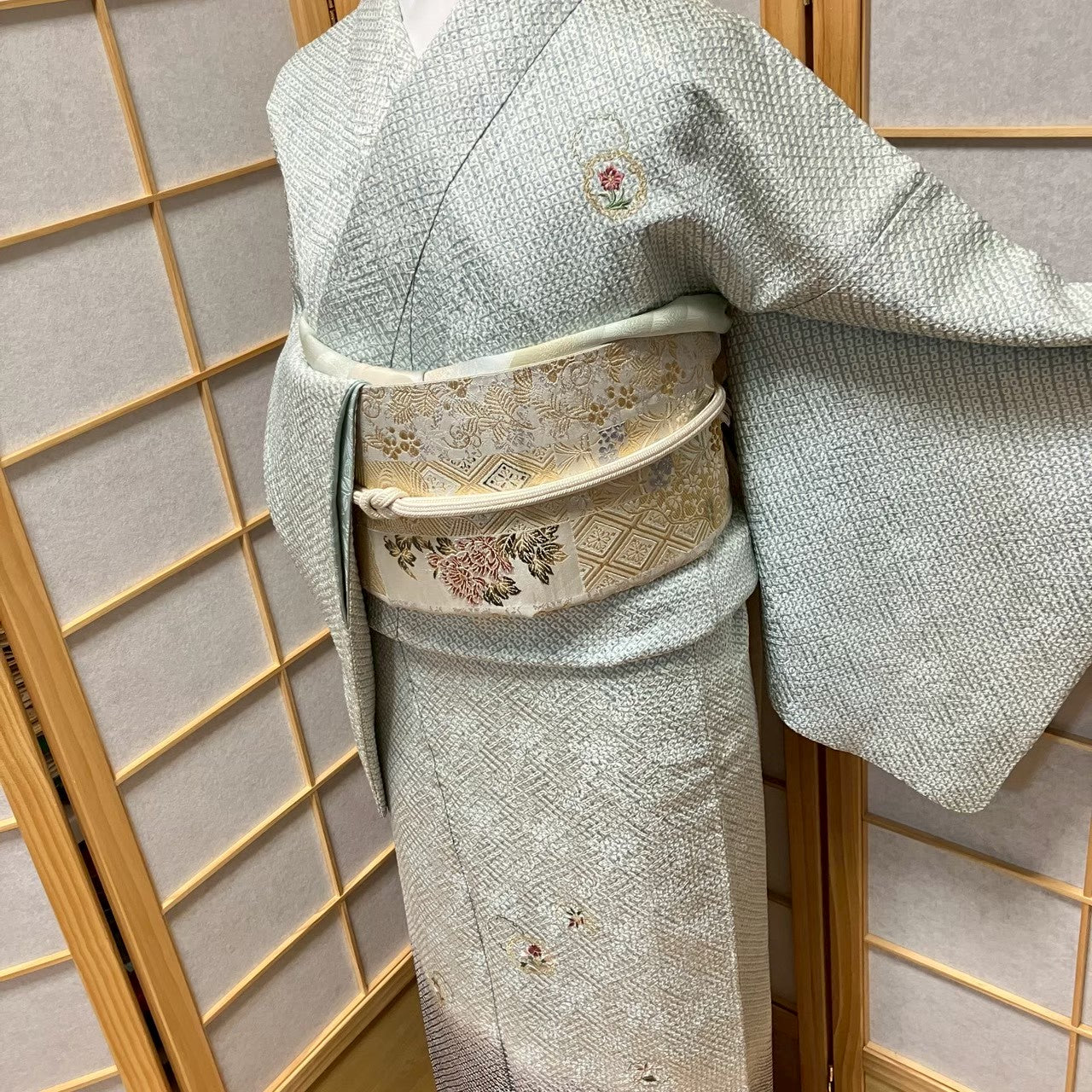 8073# Japanese Kimono Vintage Womens Silk Fabric Robe Kimono only sold Shibori