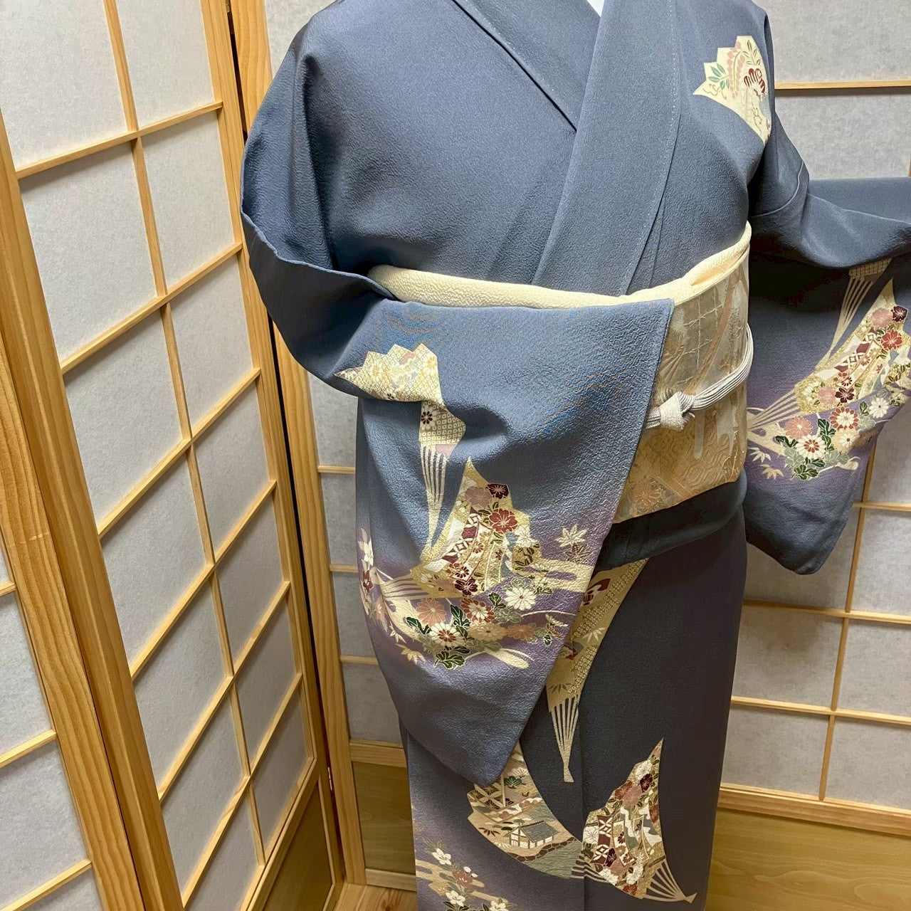 8074# Japanese Kimono Vintage Womens Silk Fabric Robe Kimono only sold