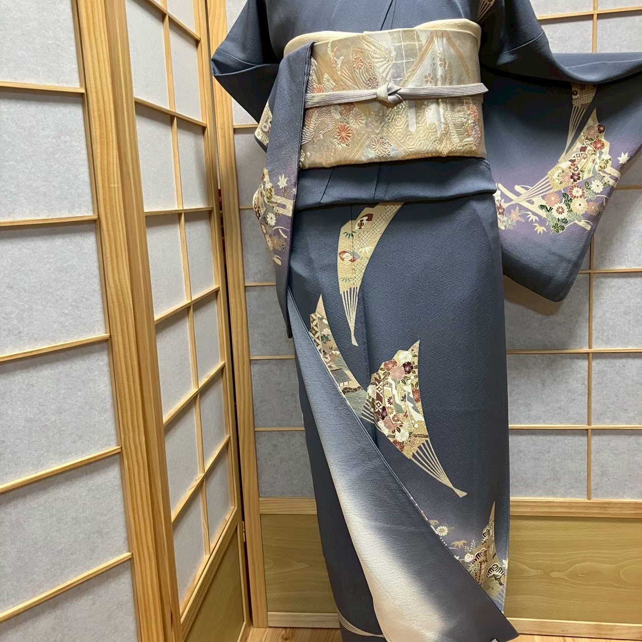 8074# Japanese Kimono Vintage Womens Silk Fabric Robe Kimono only sold