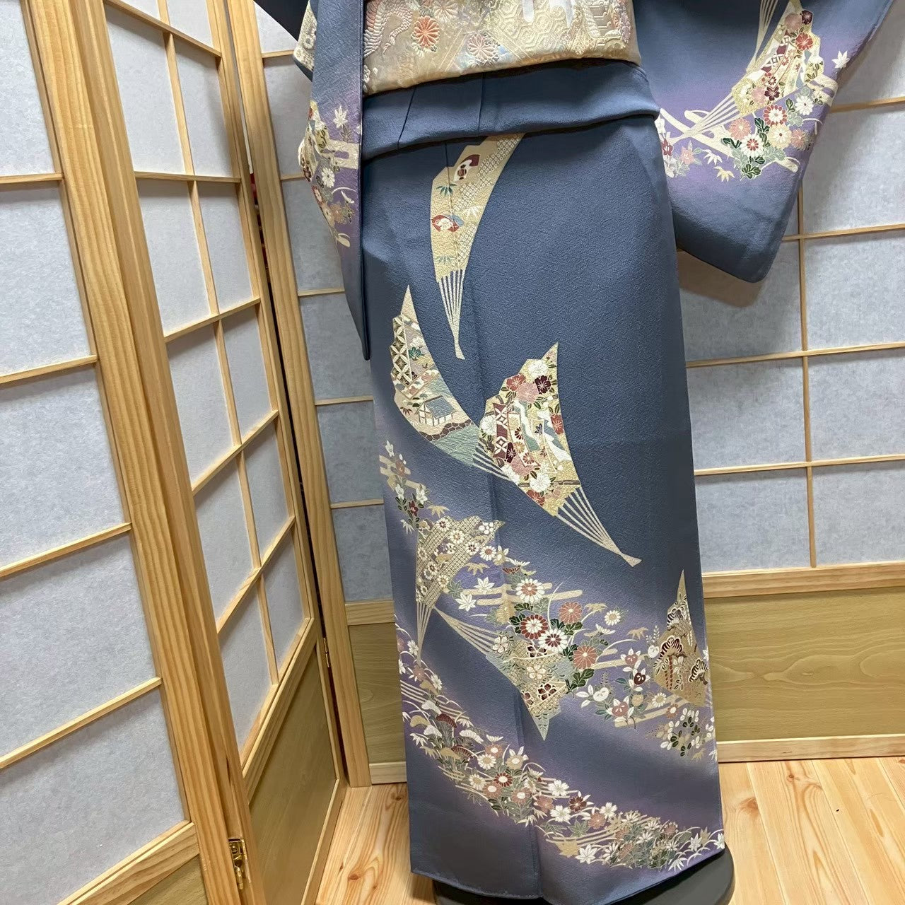 8074# Japanese Kimono Vintage Womens Silk Fabric Robe Kimono only sold