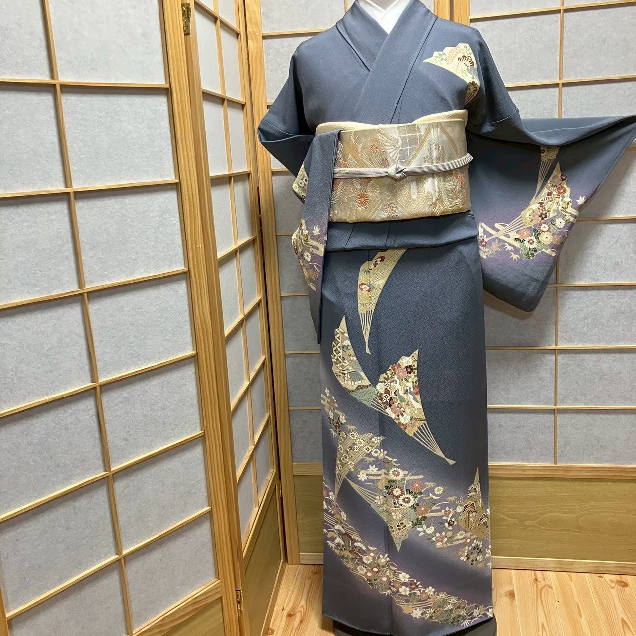 8074# Japanese Kimono Vintage Womens Silk Fabric Robe Kimono only sold