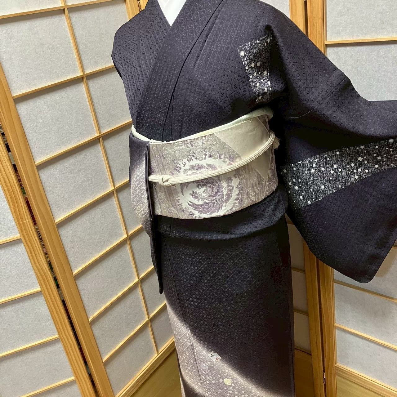 8075# Japanese Kimono Vintage Womens Silk Fabric Robe Kimono only sold