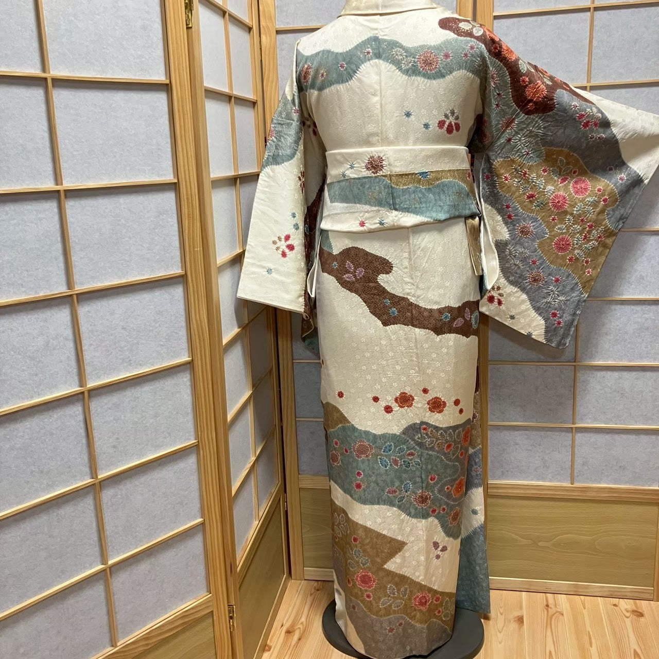 8076# Japanese Kimono Vintage Womens Silk Fabric Robe Kimono only sold Shibori