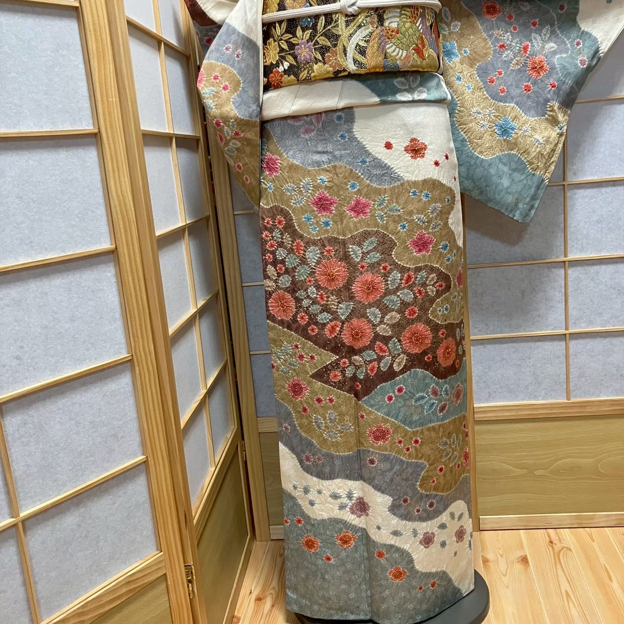 8076# Japanese Kimono Vintage Womens Silk Fabric Robe Kimono only sold Shibori