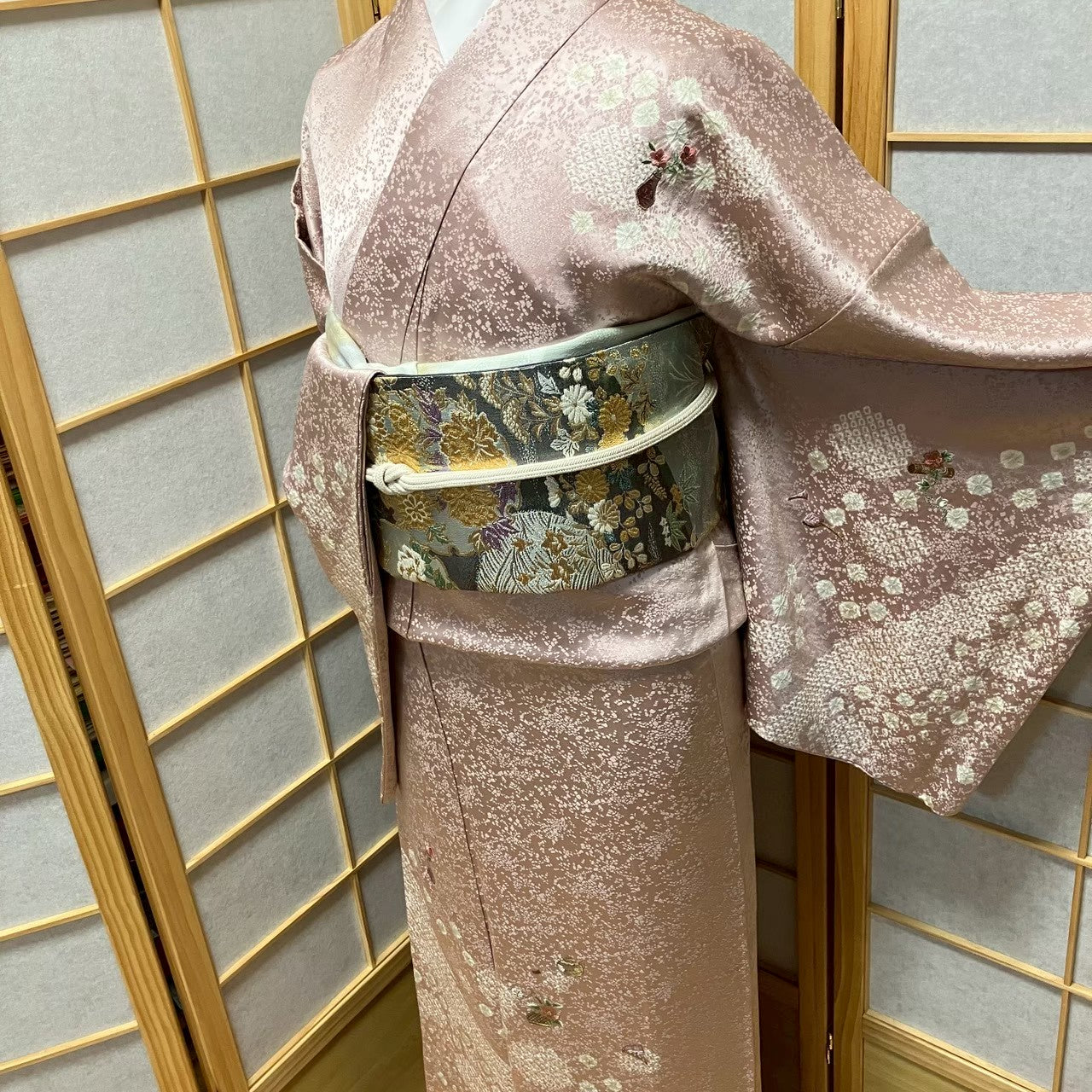 8077# Japanese Kimono Vintage Womens Silk Fabric Robe Kimono only sold Shibori