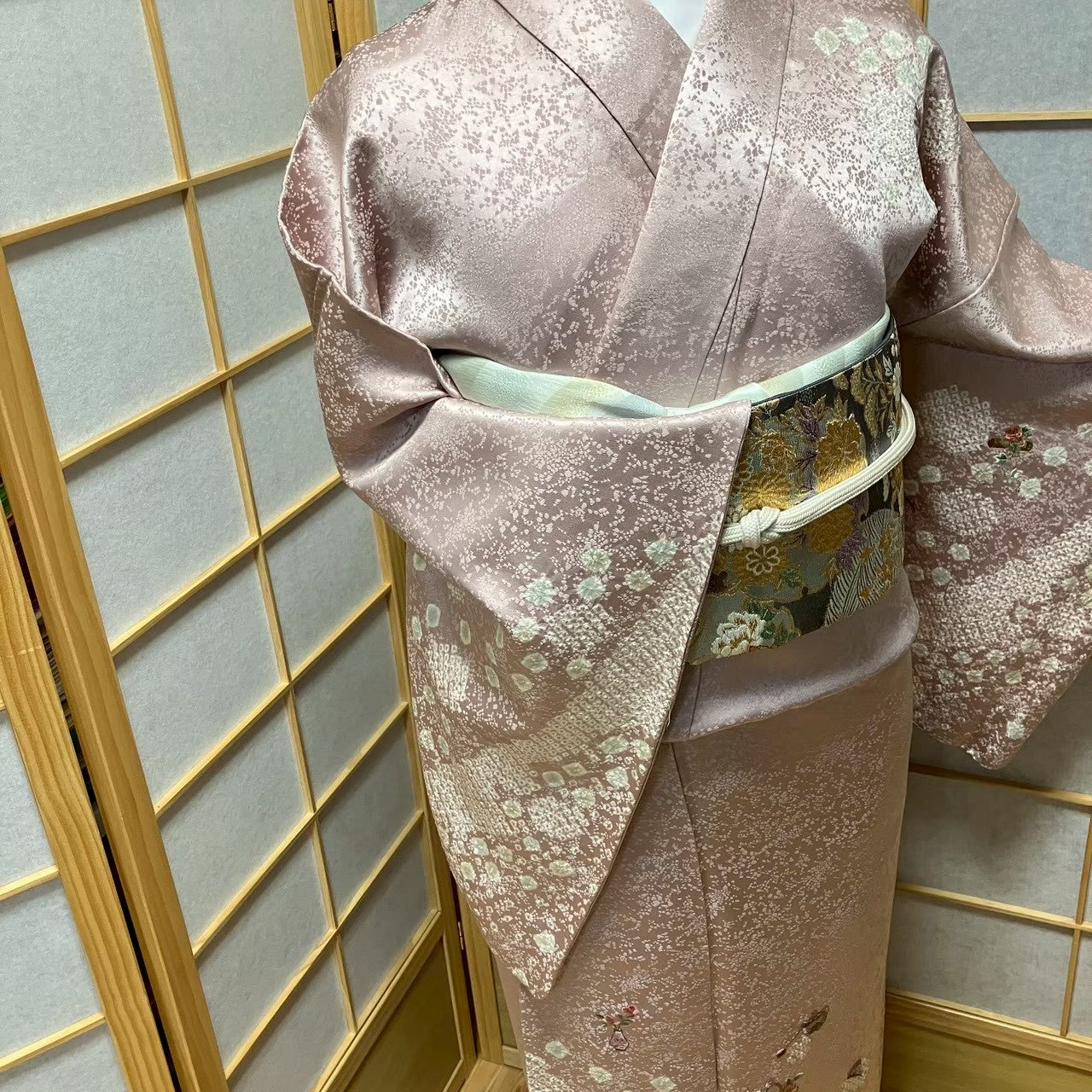 8077# Japanese Kimono Vintage Womens Silk Fabric Robe Kimono only sold Shibori
