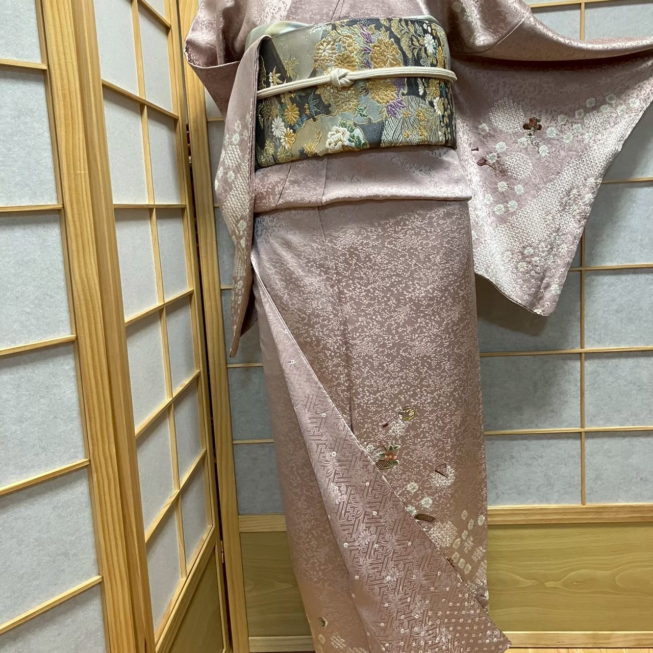 8077# Japanese Kimono Vintage Womens Silk Fabric Robe Kimono only sold Shibori