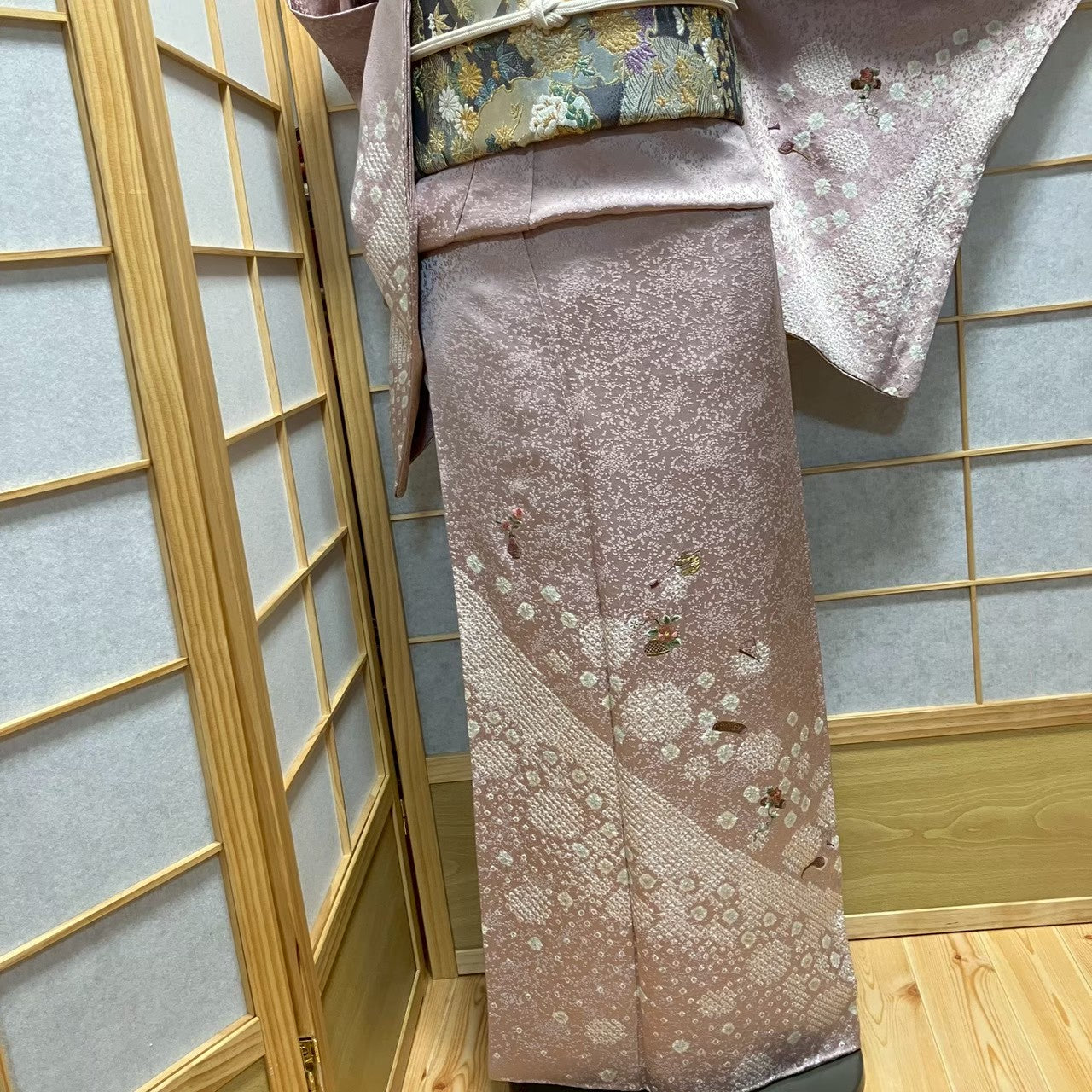 8077# Japanese Kimono Vintage Womens Silk Fabric Robe Kimono only sold Shibori