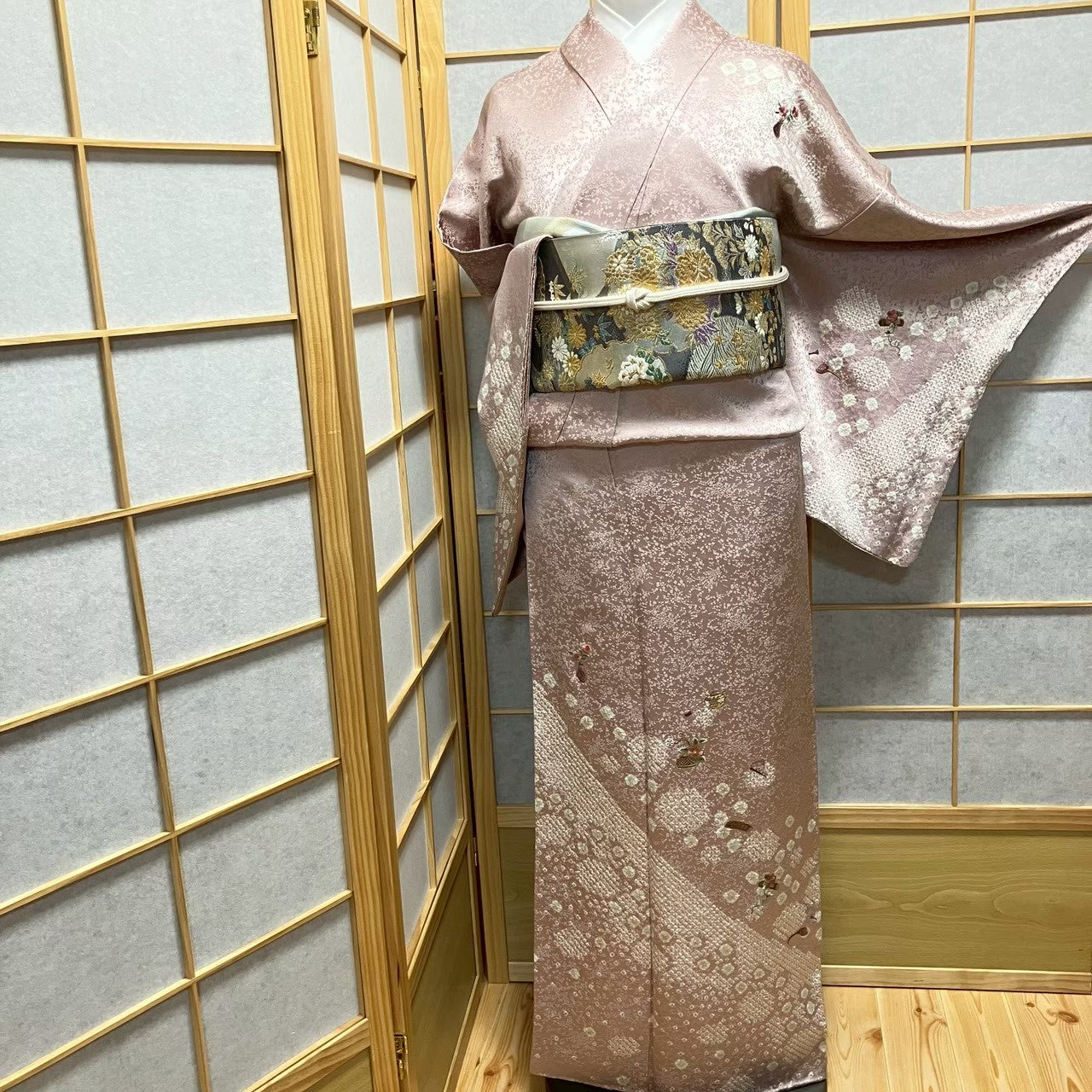 8077# Japanese Kimono Vintage Womens Silk Fabric Robe Kimono only sold Shibori