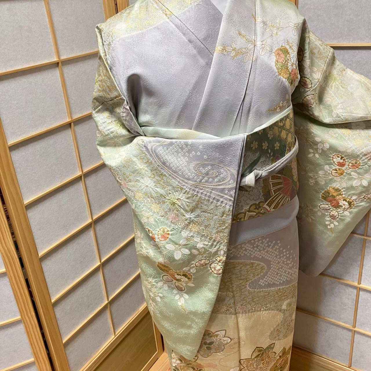 8078# Japanese Kimono Vintage Womens Silk Fabric Robe Kimono only sold Shibori
