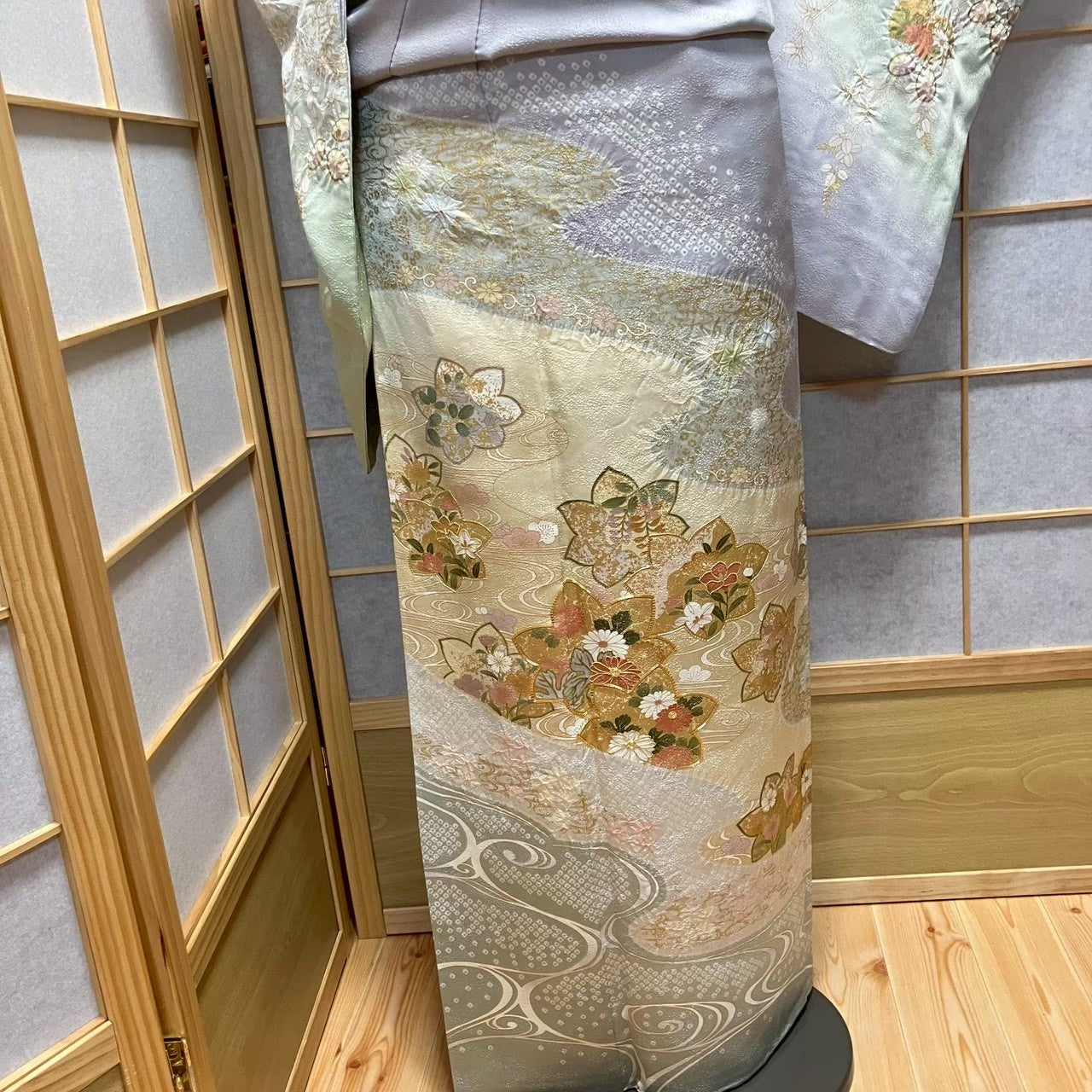 8078# Japanese Kimono Vintage Womens Silk Fabric Robe Kimono only sold Shibori