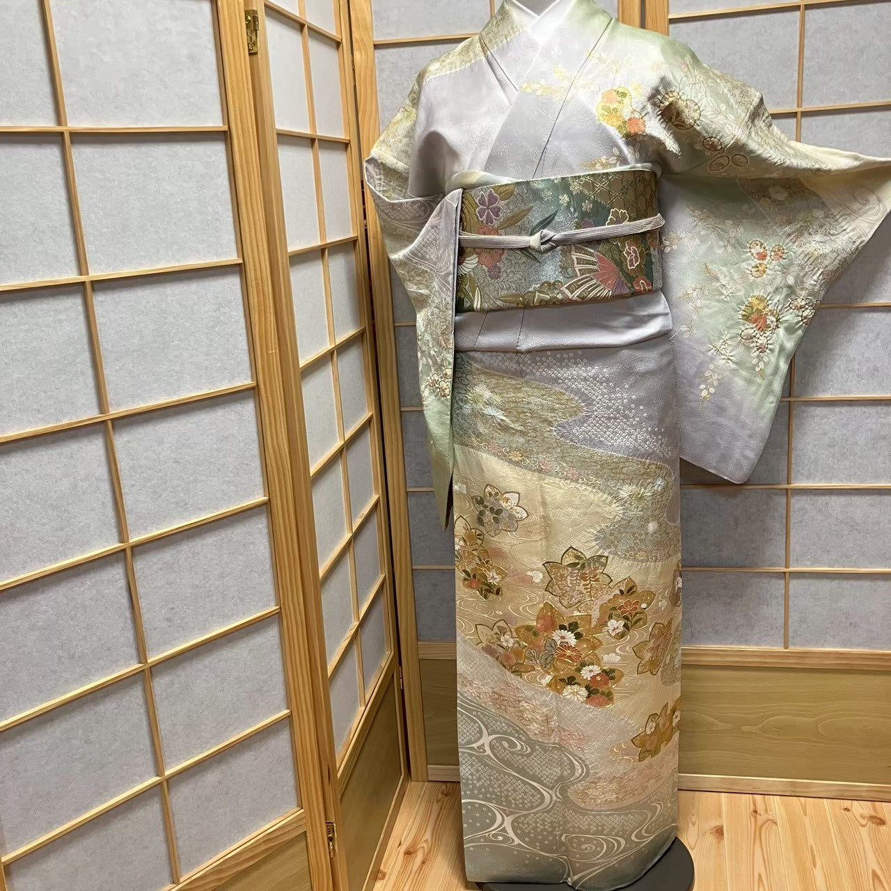 8078# Japanese Kimono Vintage Womens Silk Fabric Robe Kimono only sold Shibori