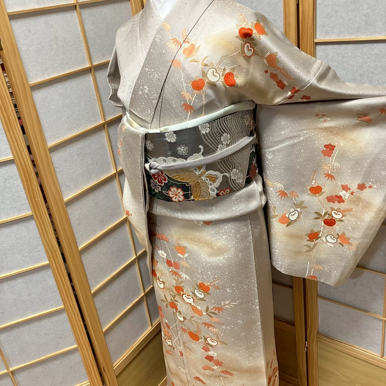 8079# Japanese Kimono Vintage Womens Silk Fabric Robe Kimono only sold
