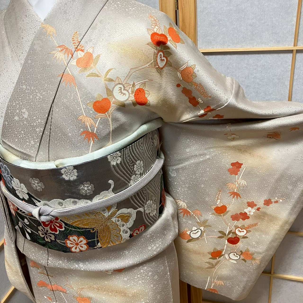 8079# Japanese Kimono Vintage Womens Silk Fabric Robe Kimono only sold