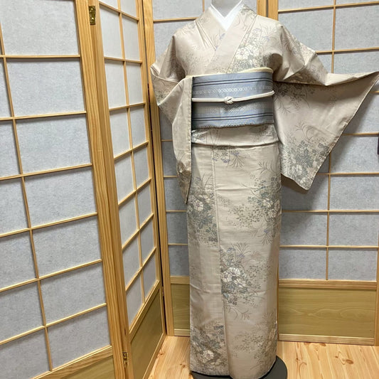 8115# Japanese Kimono Vintage Womens Silk Pongee Fabric Robe Kimono only sold