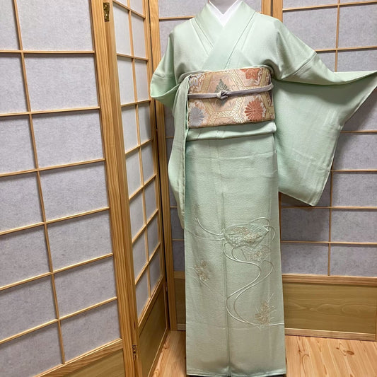 8116# Japanese Plain Kimono Vintage Womens Silk Fabric Robe Kimono only sold