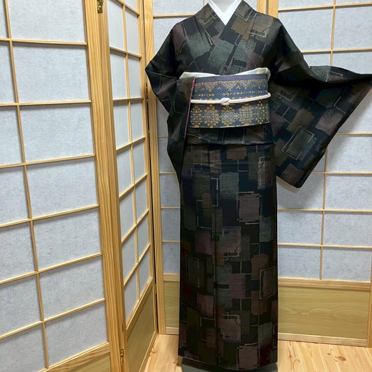 8117# Japanese Kimono Vintage Womens Silk Pongee Fabric Robe Kimono only sold