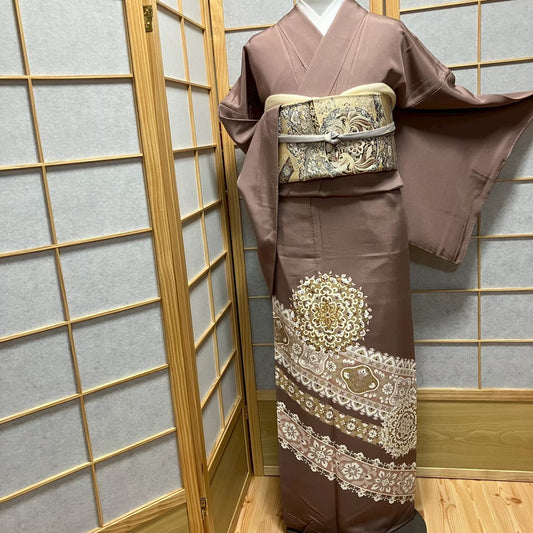 8118# Japanese Tomesode Kimono Vintage Womens Silk Fabric Robe Kimono only sold