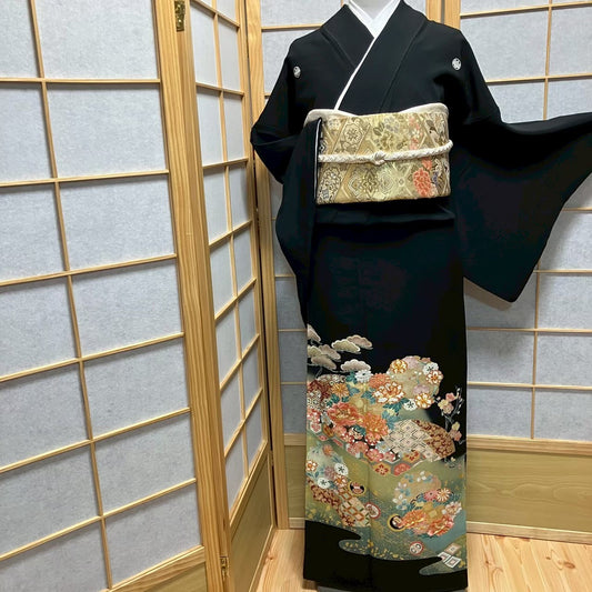 8119# Japanese Tomesode Kimono Vintage Womens Silk Fabric Robe Kimono only sold