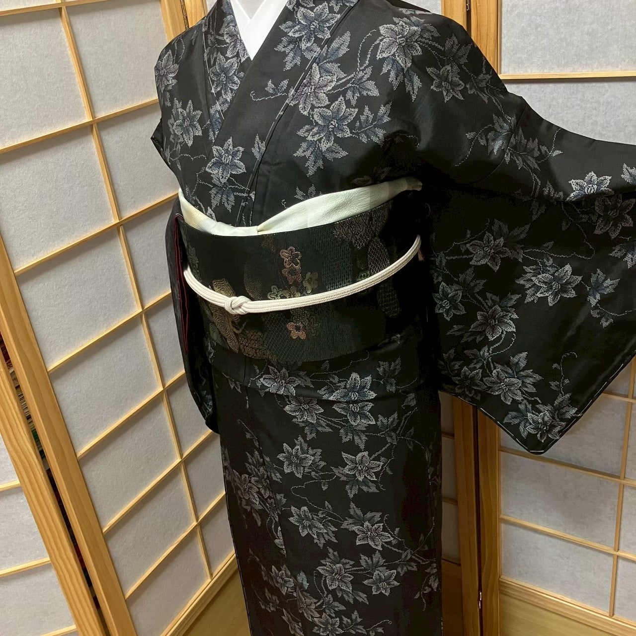 8120# Japanese Kimono Vintage Womens Silk Pongee Fabric Robe Kimono only sold