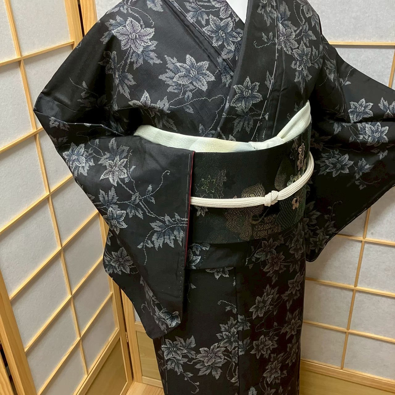 8120# Japanese Kimono Vintage Womens Silk Pongee Fabric Robe Kimono only sold