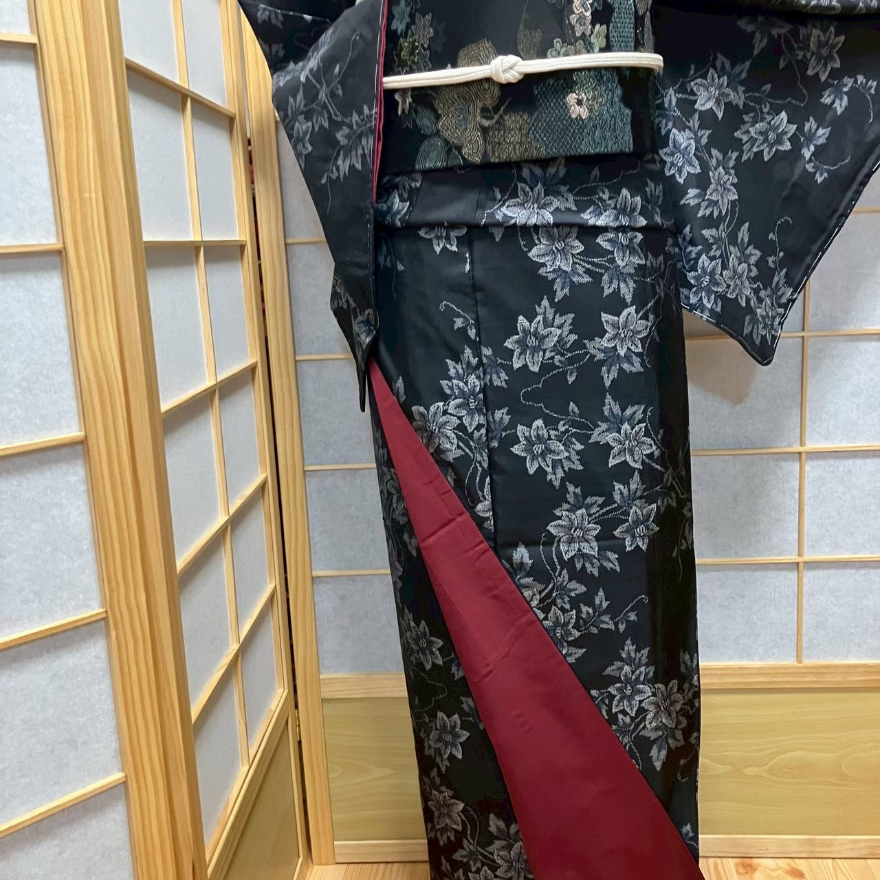 8120# Japanese Kimono Vintage Womens Silk Pongee Fabric Robe Kimono only sold