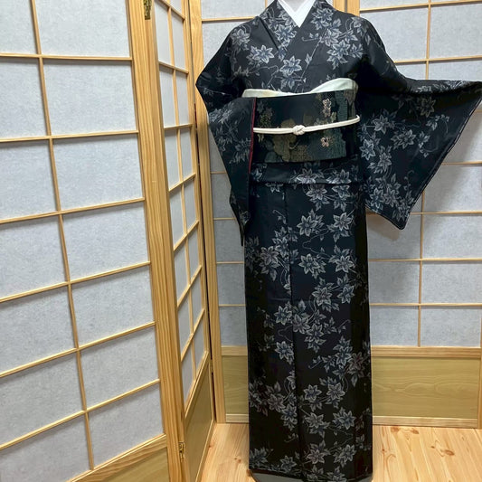 8120# Japanese Kimono Vintage Womens Silk Pongee Fabric Robe Kimono only sold