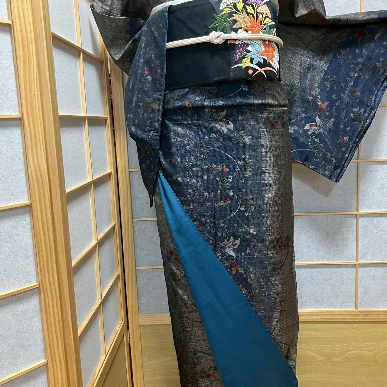 8123# Japanese Kimono Vintage Womens Silk Pongee Fabric Robe Kimono only sold