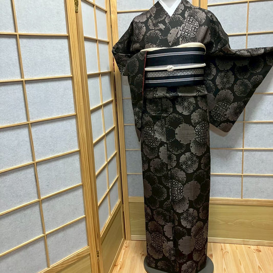 8096# Japanese Kimono Vintage Womens Silk Pongee Fabric Robe Kimono only sold