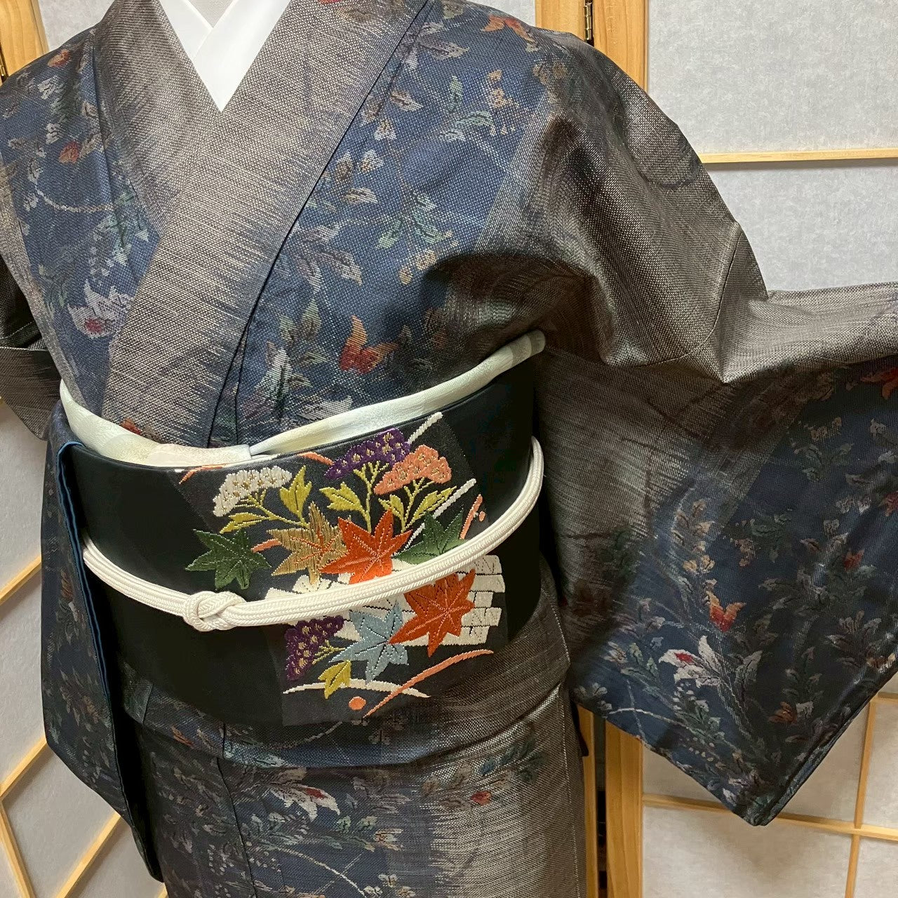 8123# Japanese Kimono Vintage Womens Silk Pongee Fabric Robe Kimono only sold