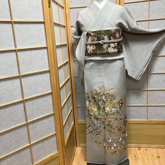 8124# Japanese Tomesode Kimono Vintage Womens Silk Fabric Robe Kimono only sold