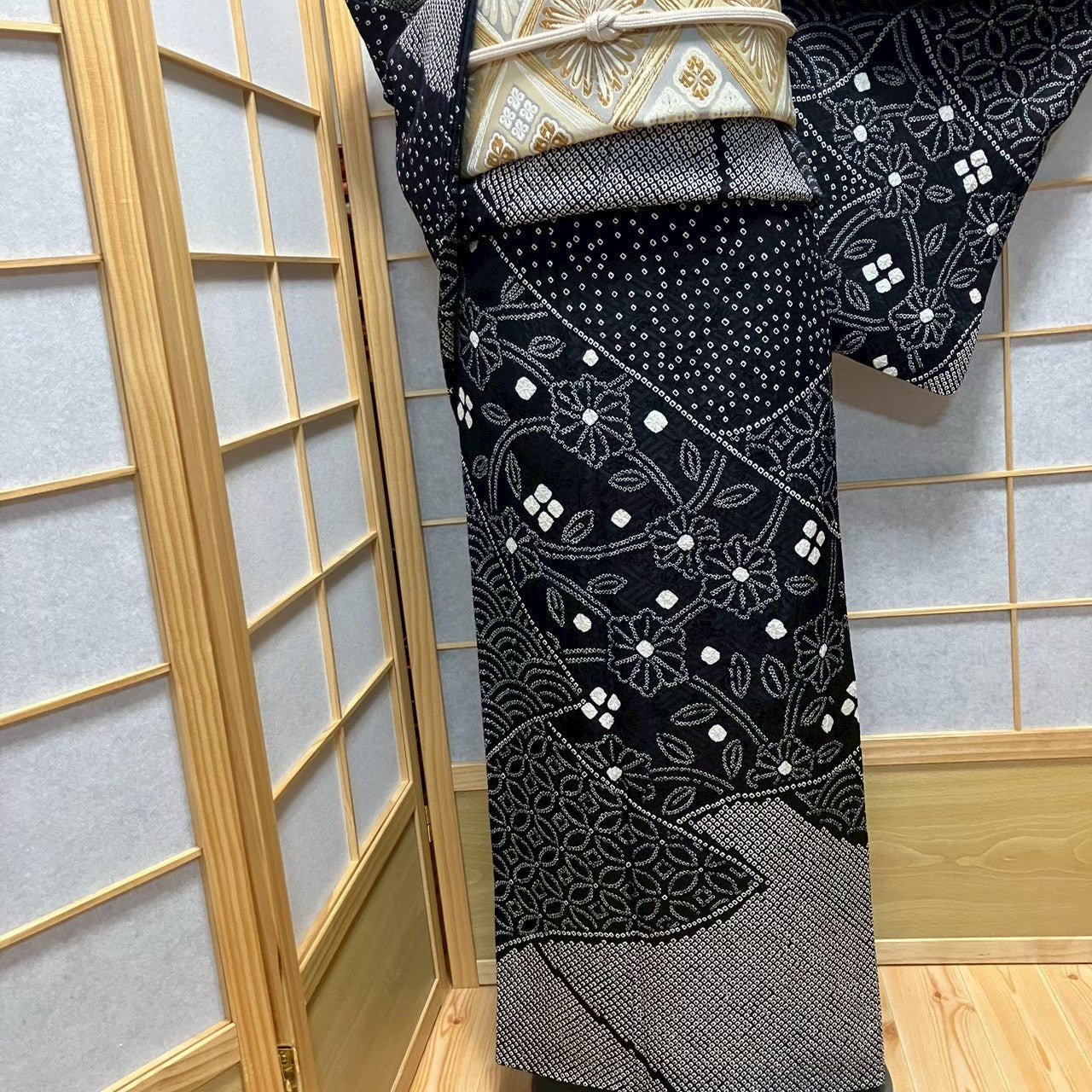 8097# Japanese Kimono Vintage Womens Silk Fabric Robe Kimono only sold Shibori