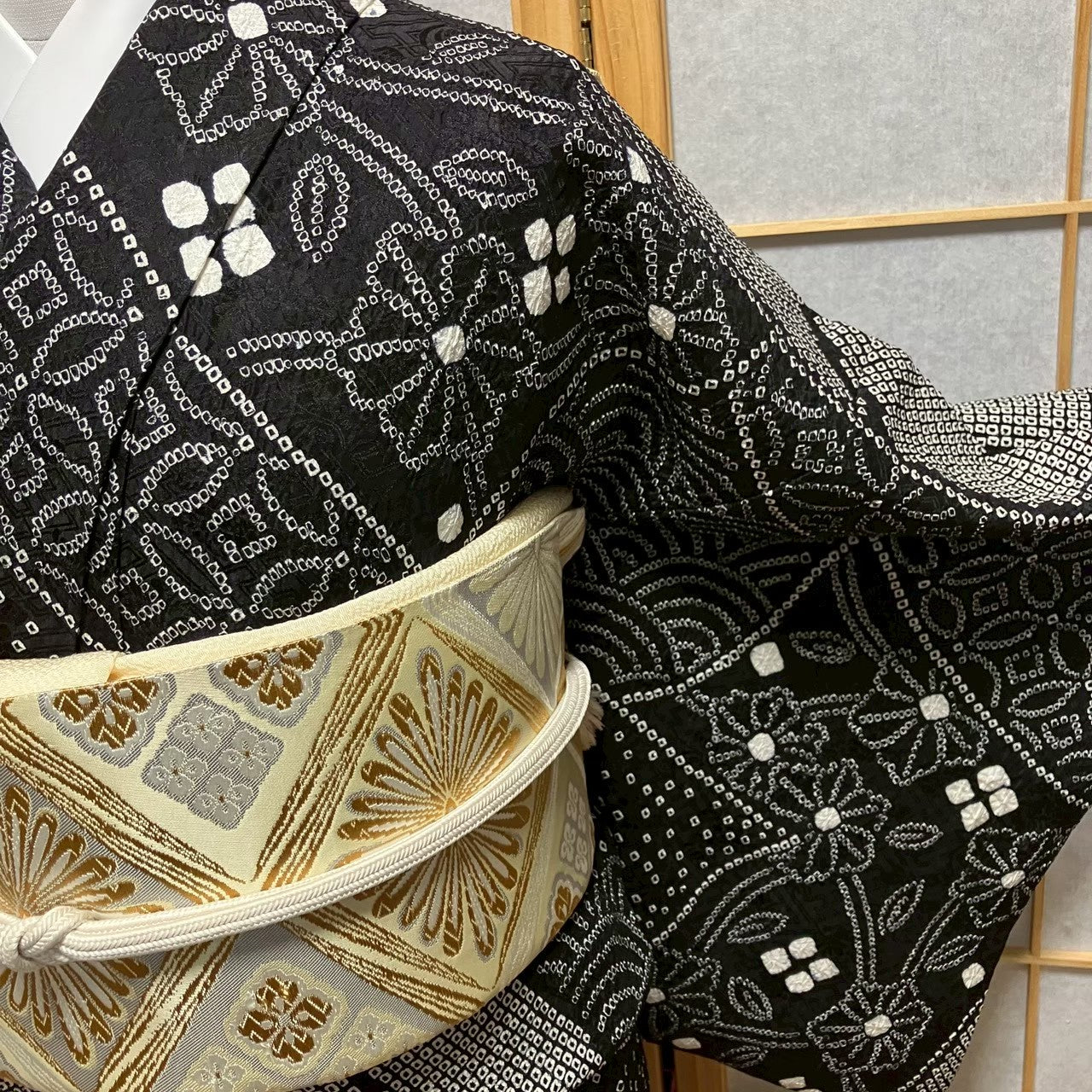 8097# Japanese Kimono Vintage Womens Silk Fabric Robe Kimono only sold Shibori