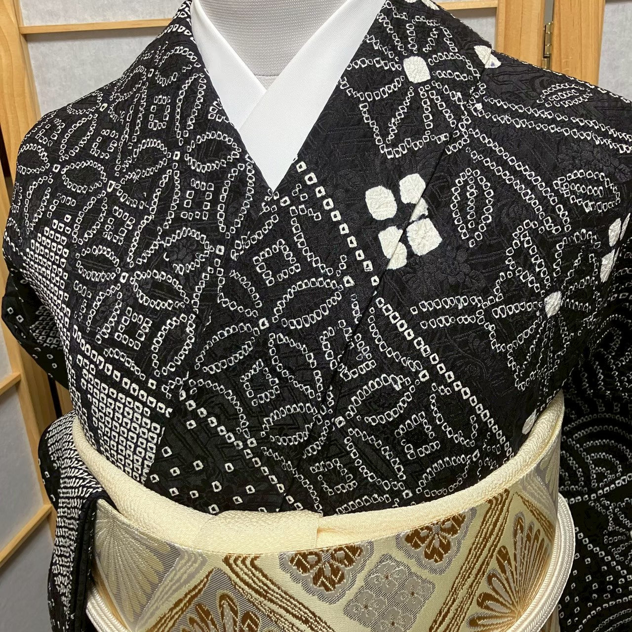 8097# Japanese Kimono Vintage Womens Silk Fabric Robe Kimono only sold Shibori
