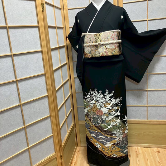 8108# Japanese Tomesode Kimono Vintage Womens Silk Fabric Robe Kimono only sold