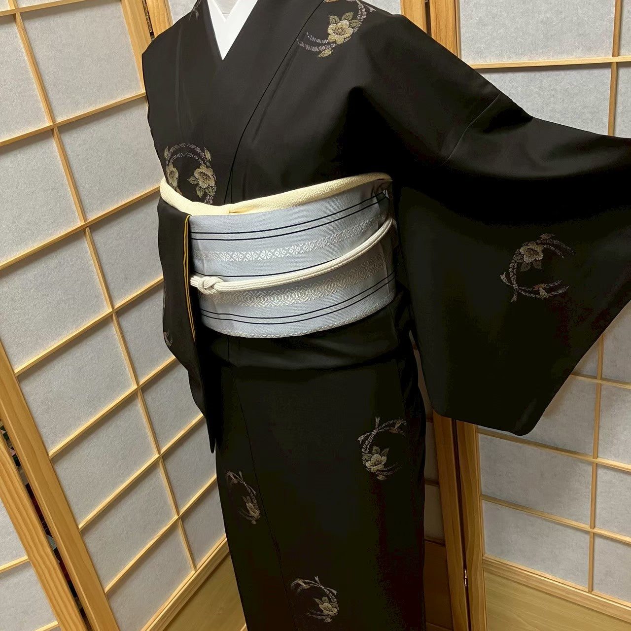 8109# Japanese Kimono Vintage Womens Silk Pongee Fabric Robe Kimono only sold