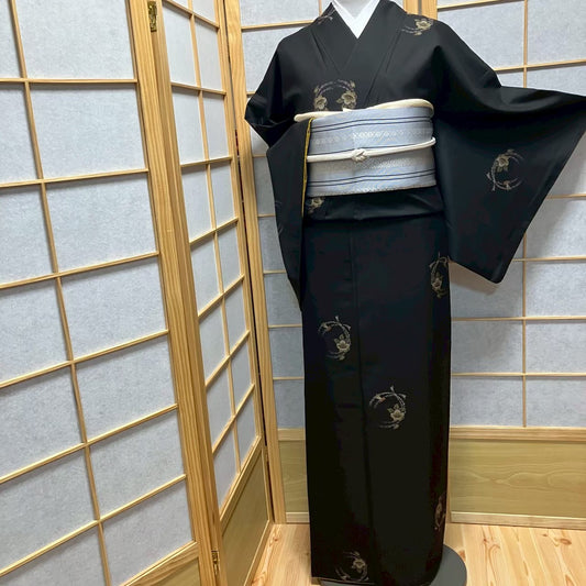 8109# Japanese Kimono Vintage Womens Silk Pongee Fabric Robe Kimono only sold