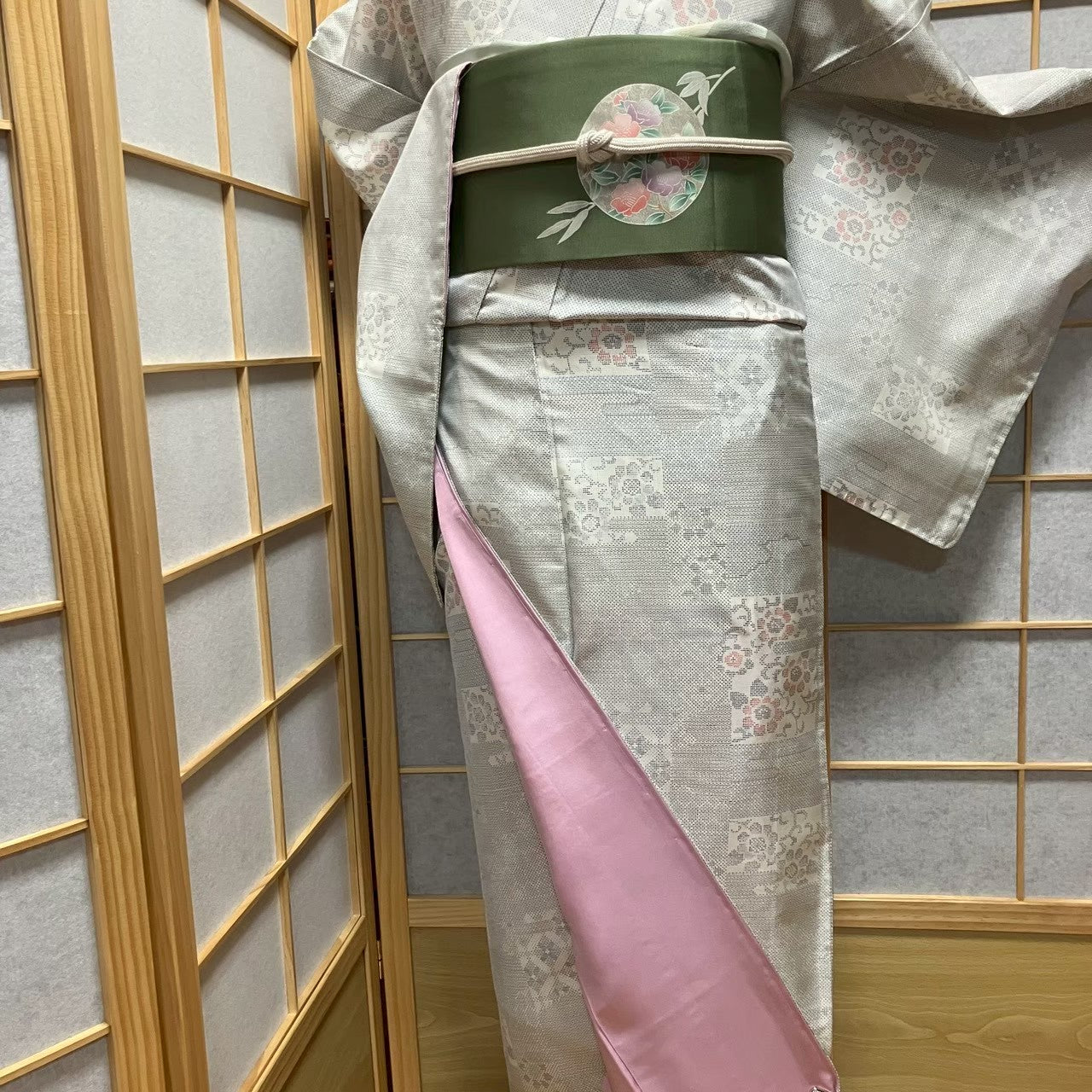 8095# Japanese Kimono Vintage Womens Silk Pongee Fabric Robe Kimono only sold