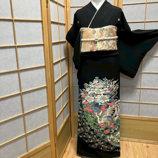 8111# Japanese Tomesode Kimono Vintage Womens Silk Fabric Robe Kimono only sold