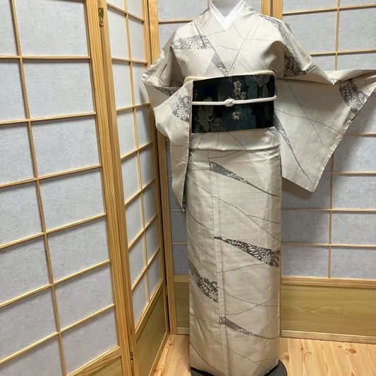 8112# Japanese Kimono Vintage Womens Silk Pongee Fabric Robe Kimono only sold