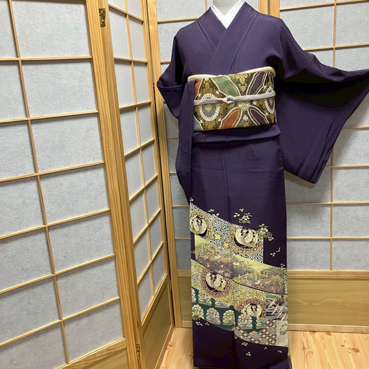 8113# Japanese Tomesode Kimono Vintage Womens Silk Fabric Robe Kimono only sold